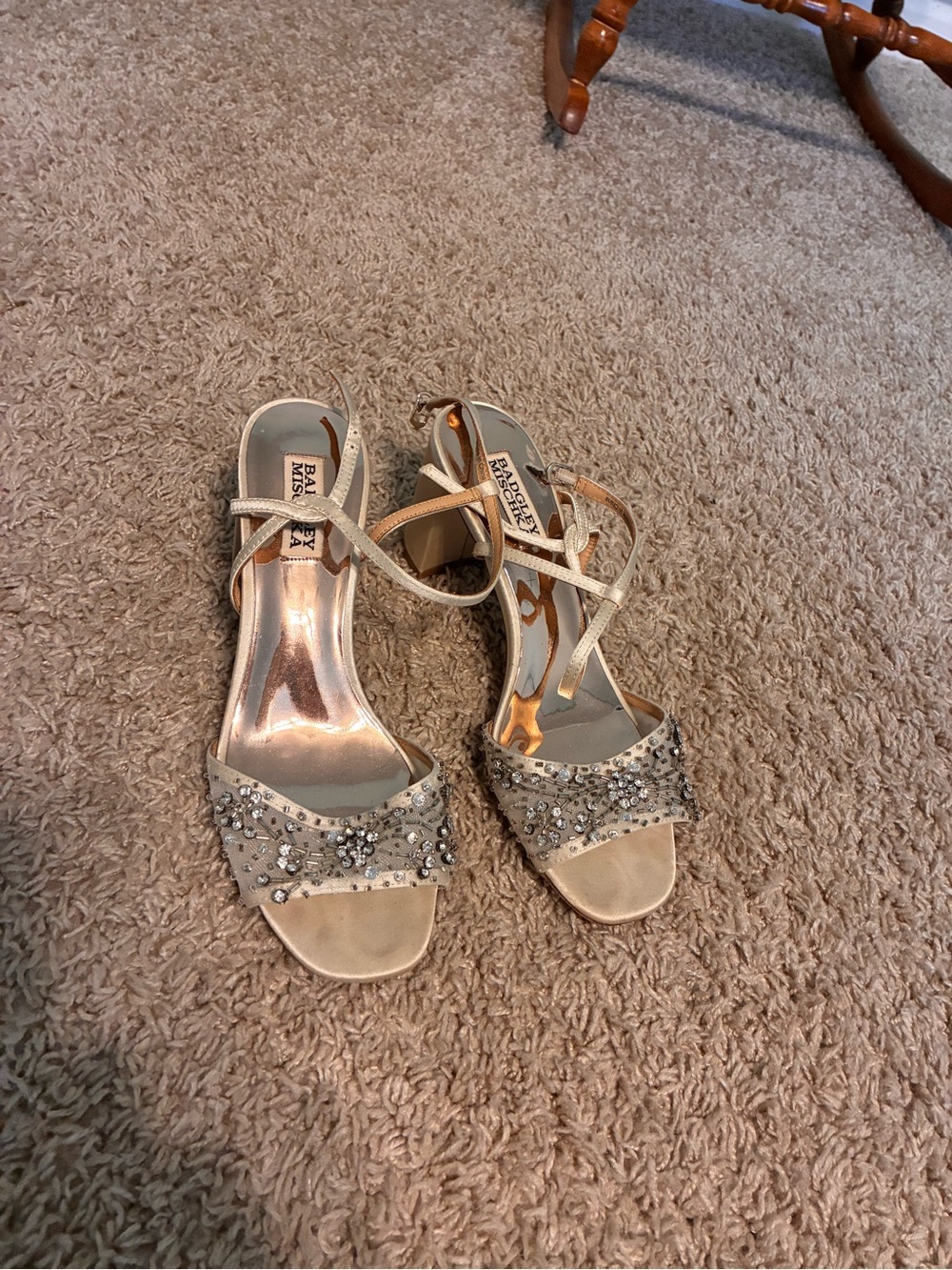 Badgley Mischka Gold Crystal Embellished Strappy Heels